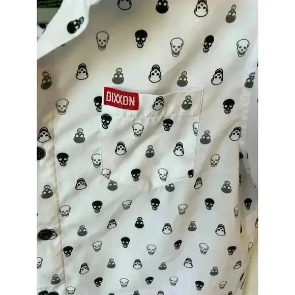 Dixxon Youth Black&White Skulls Button Down, sz Large - Picture 2 of 5